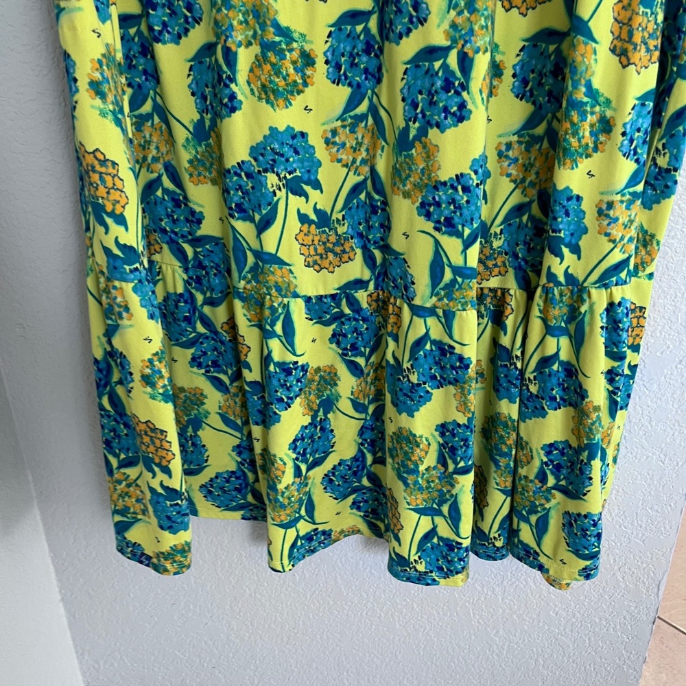 Lug Swing Dress Womens 3X Yellow Blue Floral Tiered Ruffle Hem Pockets Recycled - Picture 6 of 10